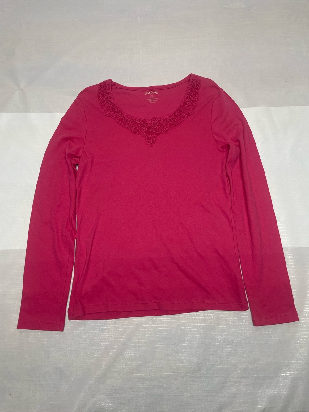 White Stag Women's Long-Sleeve Lace-Trim Top - Pink Sz: Medium(8-10)